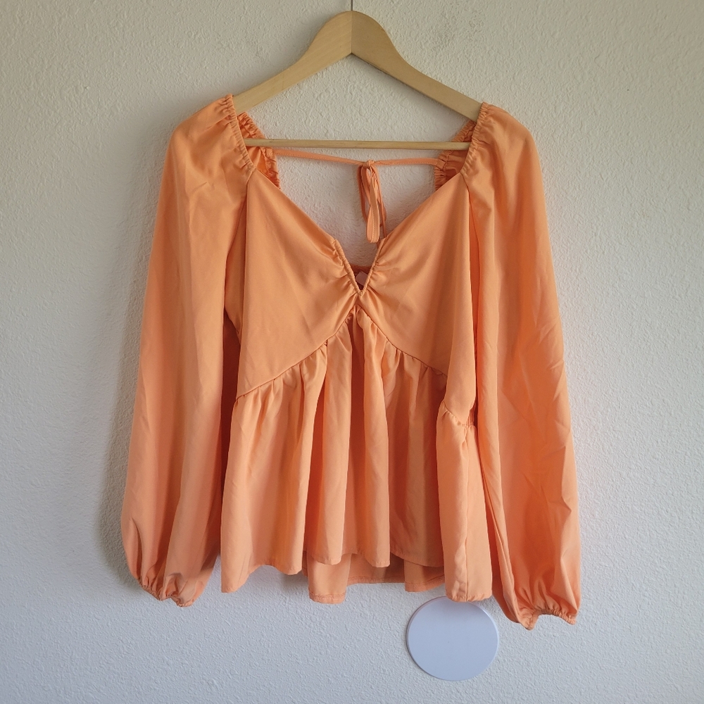 Yitemei Orange Peplum Halter Bohemian Peasant Long Sleeve Blouse Plus Size 0XL